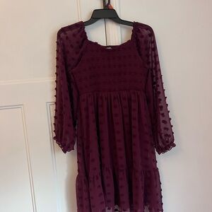 Zunie Burgundy Kids Dress with Textured Design